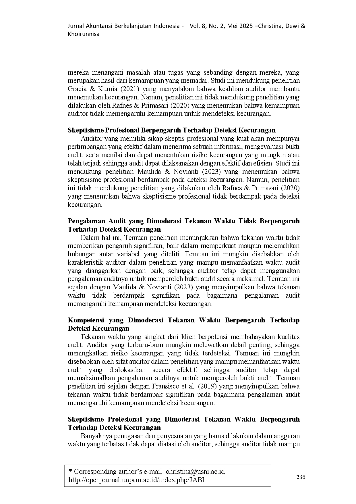 juris Investigasi Karakteristik Personal Auditor dalam Pendeteksian Kecurangan dengan Moderasi Tekanan Waktu