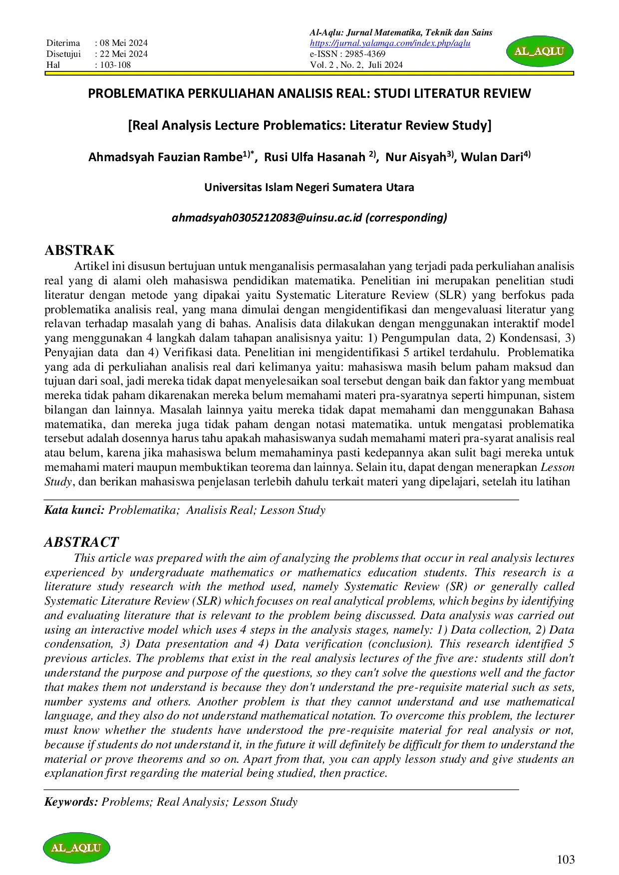 JURIS Problematika Perkuliahan Analisis Real Studi Literatur Review