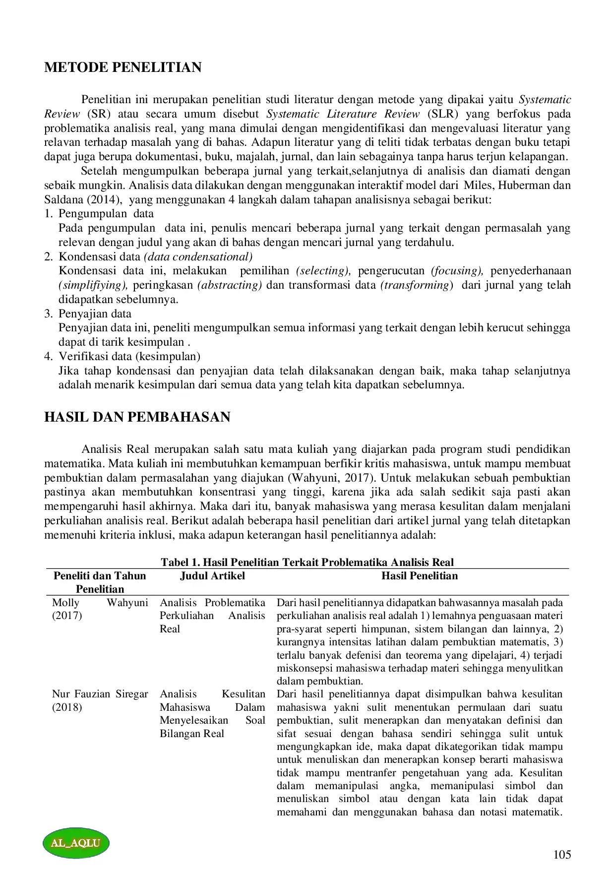 JURIS Problematika Perkuliahan Analisis Real Studi Literatur Review