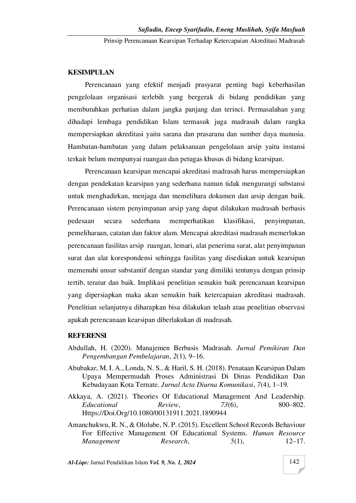 JURIS Prinsip Perencanaan Kearsipan terhadap Ketercapaian Akreditasi Madrasah