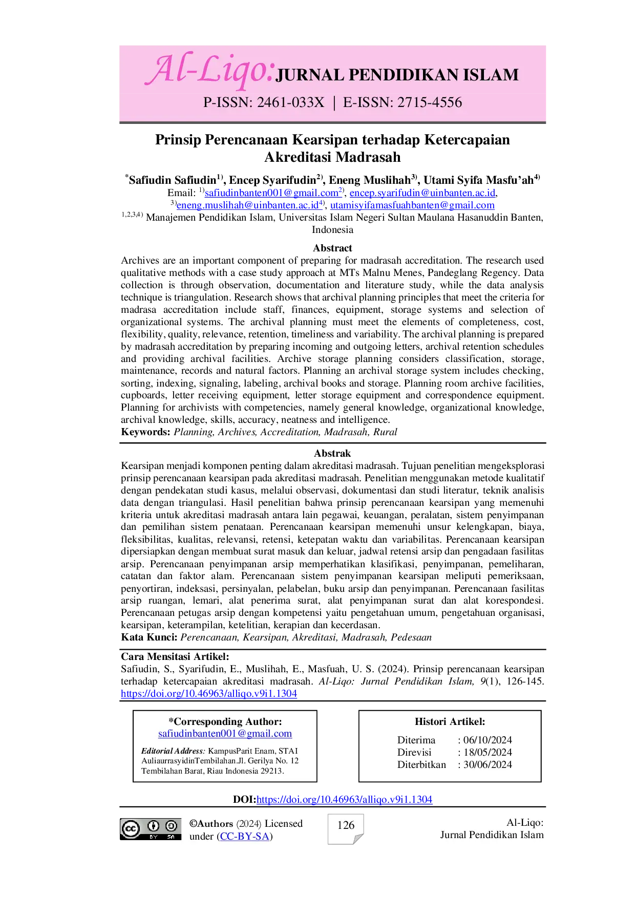 JURIS Prinsip Perencanaan Kearsipan terhadap Ketercapaian Akreditasi Madrasah
