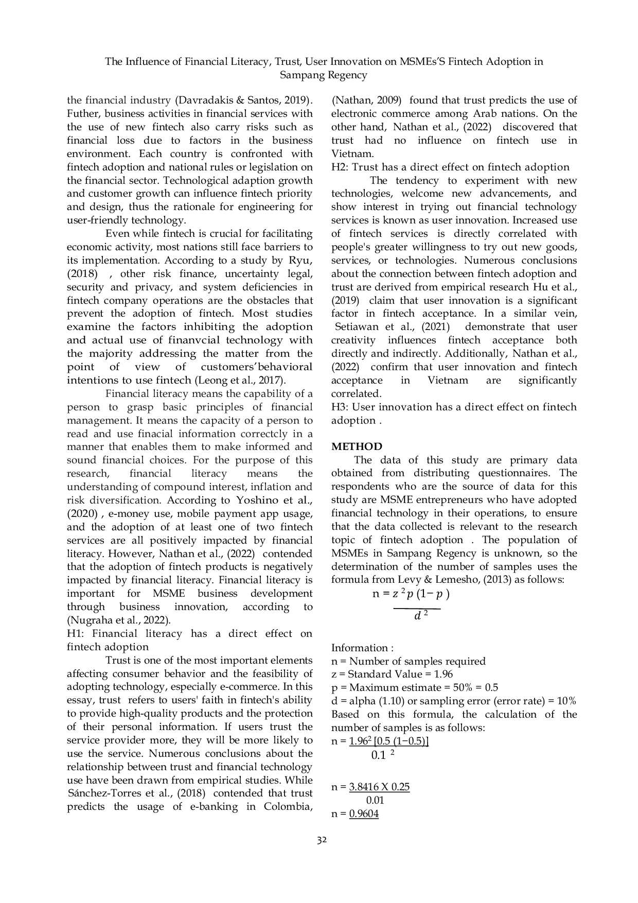 JURIS The Influence of Financial Literacy Trust User Innovation on MSMEs S Fintech Adoption in Sampang Regency