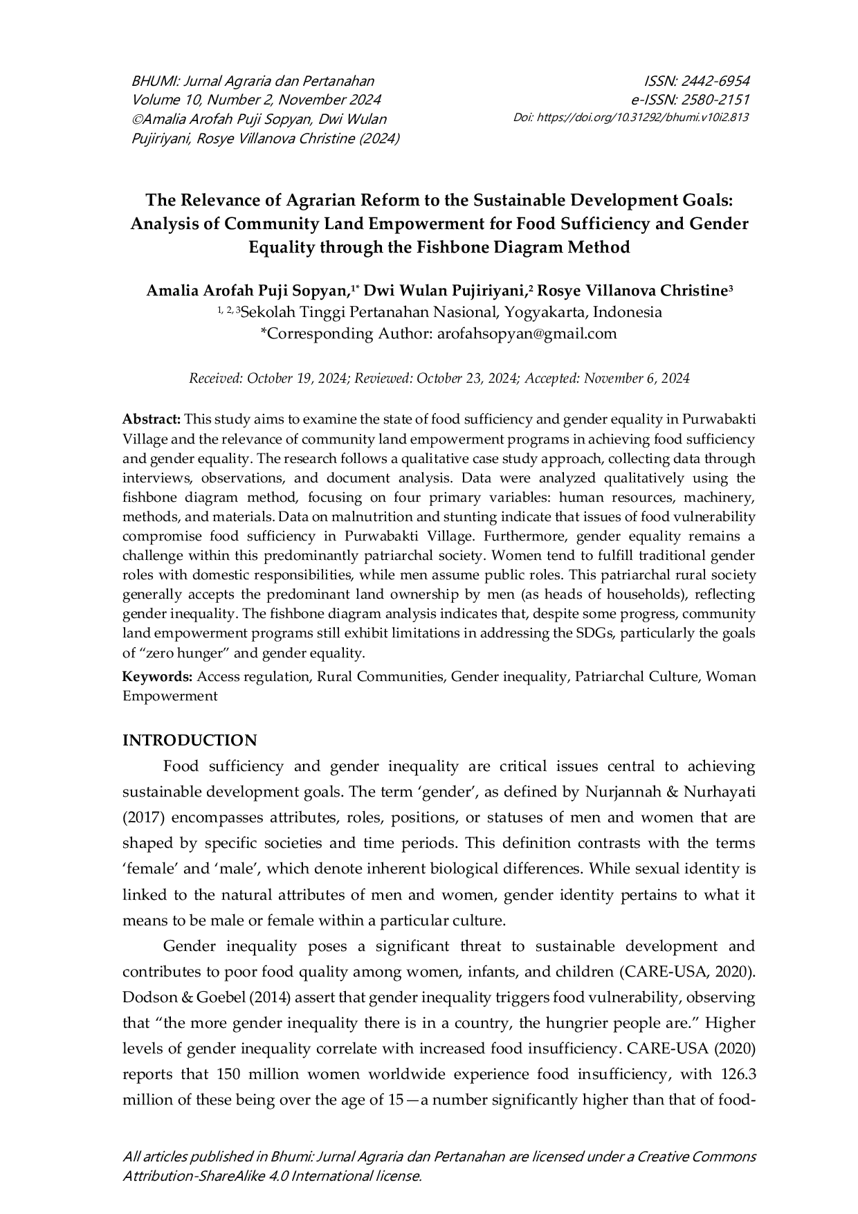 JURIS The Relevance of Agrarian Reform to the Sustainable Development Goals Analysis of Community Land Empowerment for Food Sufficiency and Gender Equality through the Fishbone Diagram Method