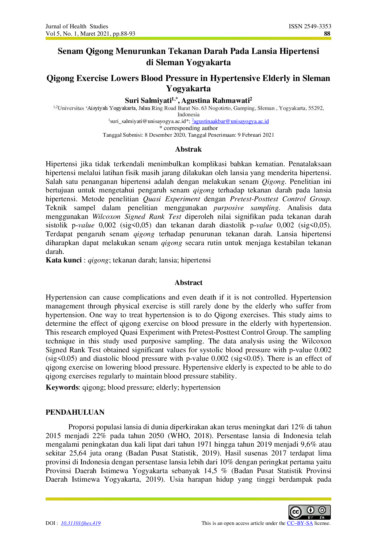 juris Senam Qigong Menurunkan Tekanan Darah Pada Lansia Hipertensi di Sleman Yogyakarta