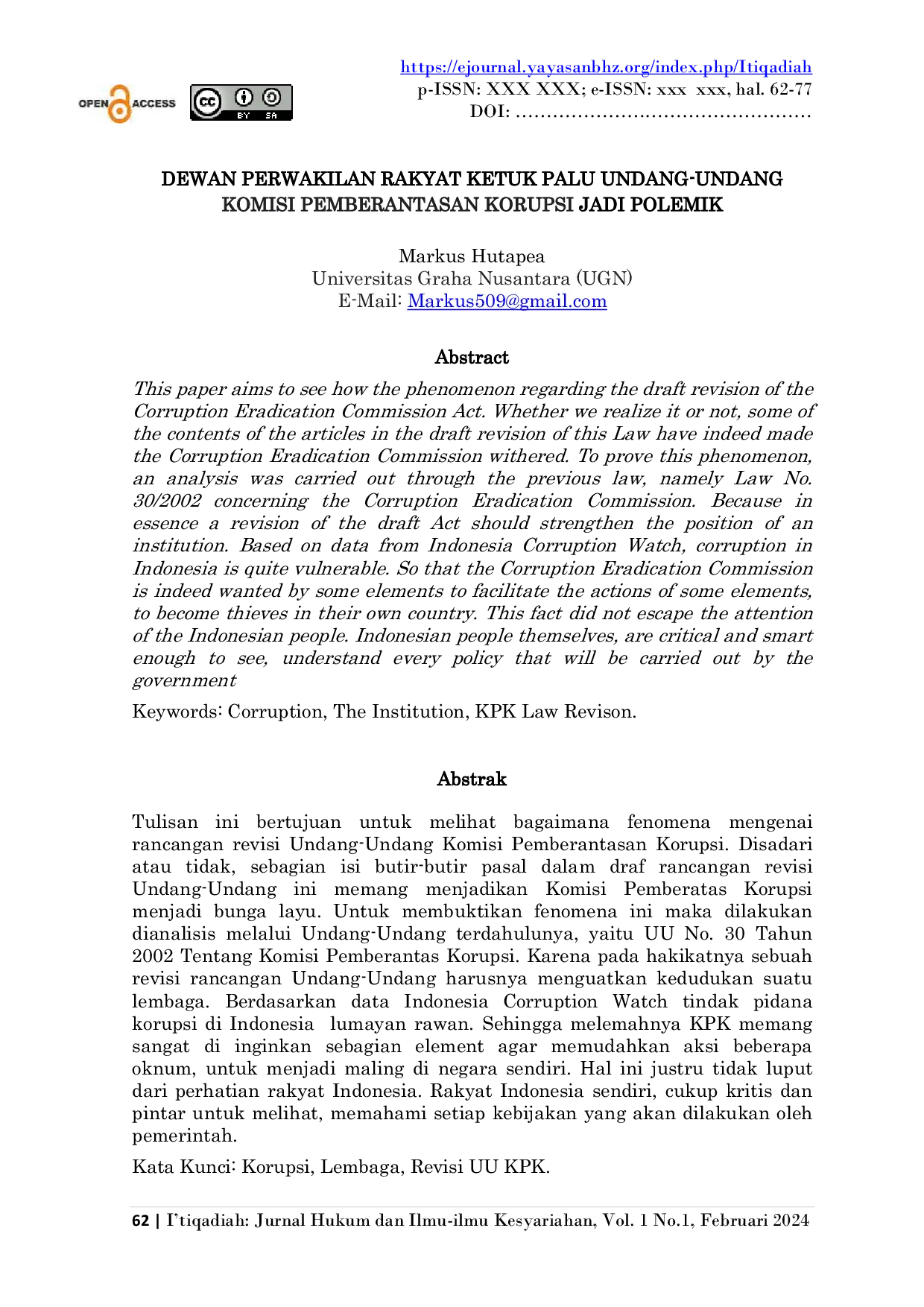 JURIS Dewan Perwakilan Rakyat Ketuk Palu Undang Undang Komisi Pemberantasan Korupsi Jadi Polemik