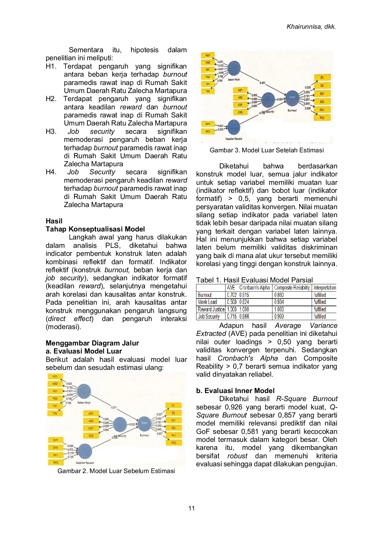 JURIS Pengaruh Beban Kerja Dan Keadilan Reward Terhadap Burnout Dengan Job Security Sebagai Variabel Moderating Di Rumah Sakit Umum Daerah Ratu Zalecha