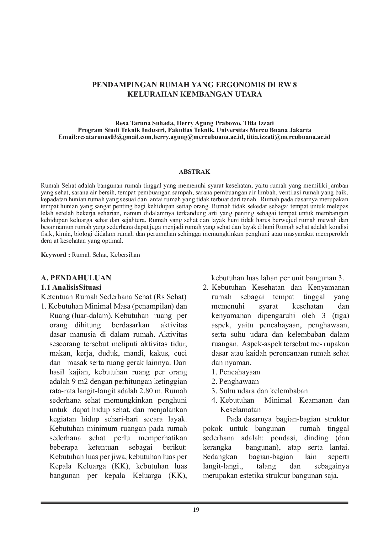 JURIS Pendampingan Rumah Yang Ergonomis Di Rw 8 Kelurahan Kembangan Utara