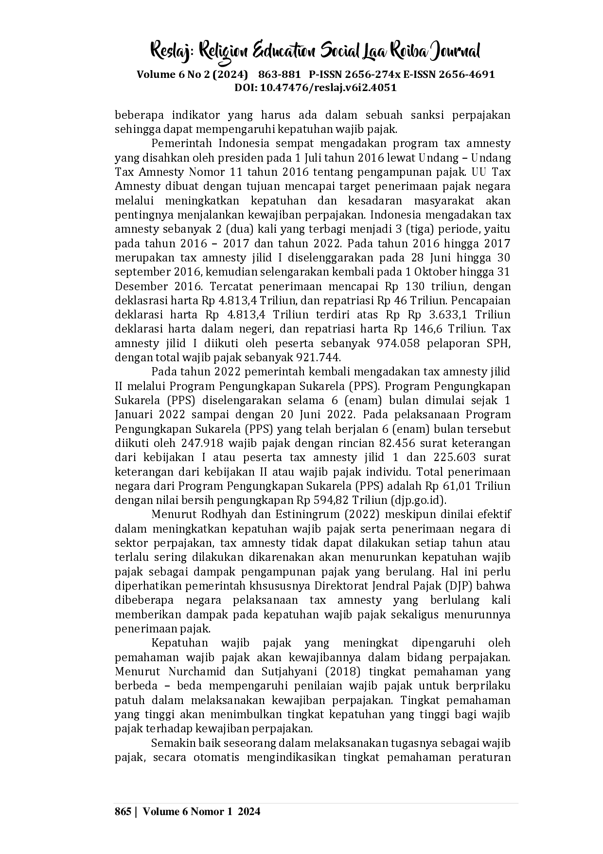 juris Pengaruh Sanksi Perpajakan Tax Amnesty dan Pemahaman Perpajakan terhadap Kepatuhan Wajib Pajak