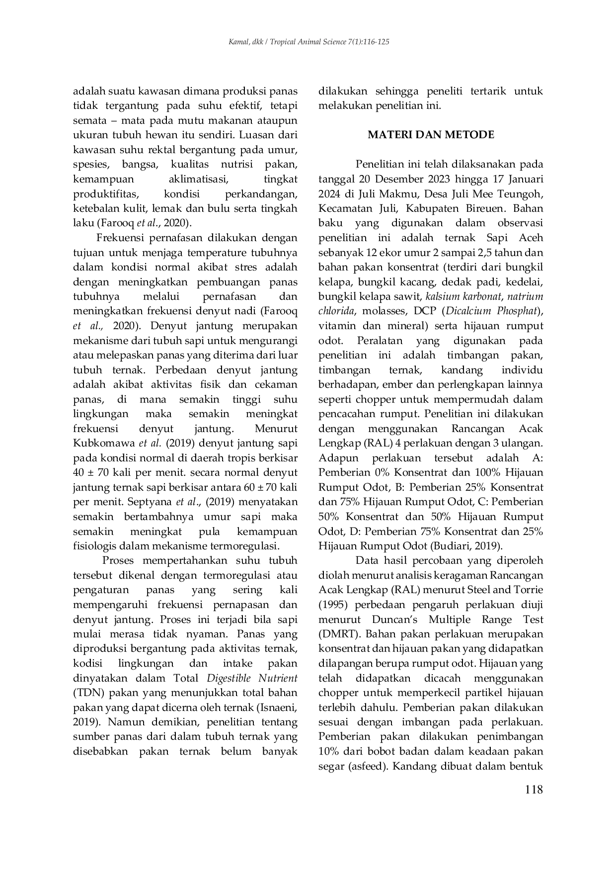 JURIS PENGARUH PEMBERIAN KONSENTRAT DAN HIJAUAN YANG BERBEDA TERHADAP RESPONS FISIOLOGI SUHU REKTAL DENYUT JANTUNG DAN FREKUENSI PERNAPASAN SAPI ACEH