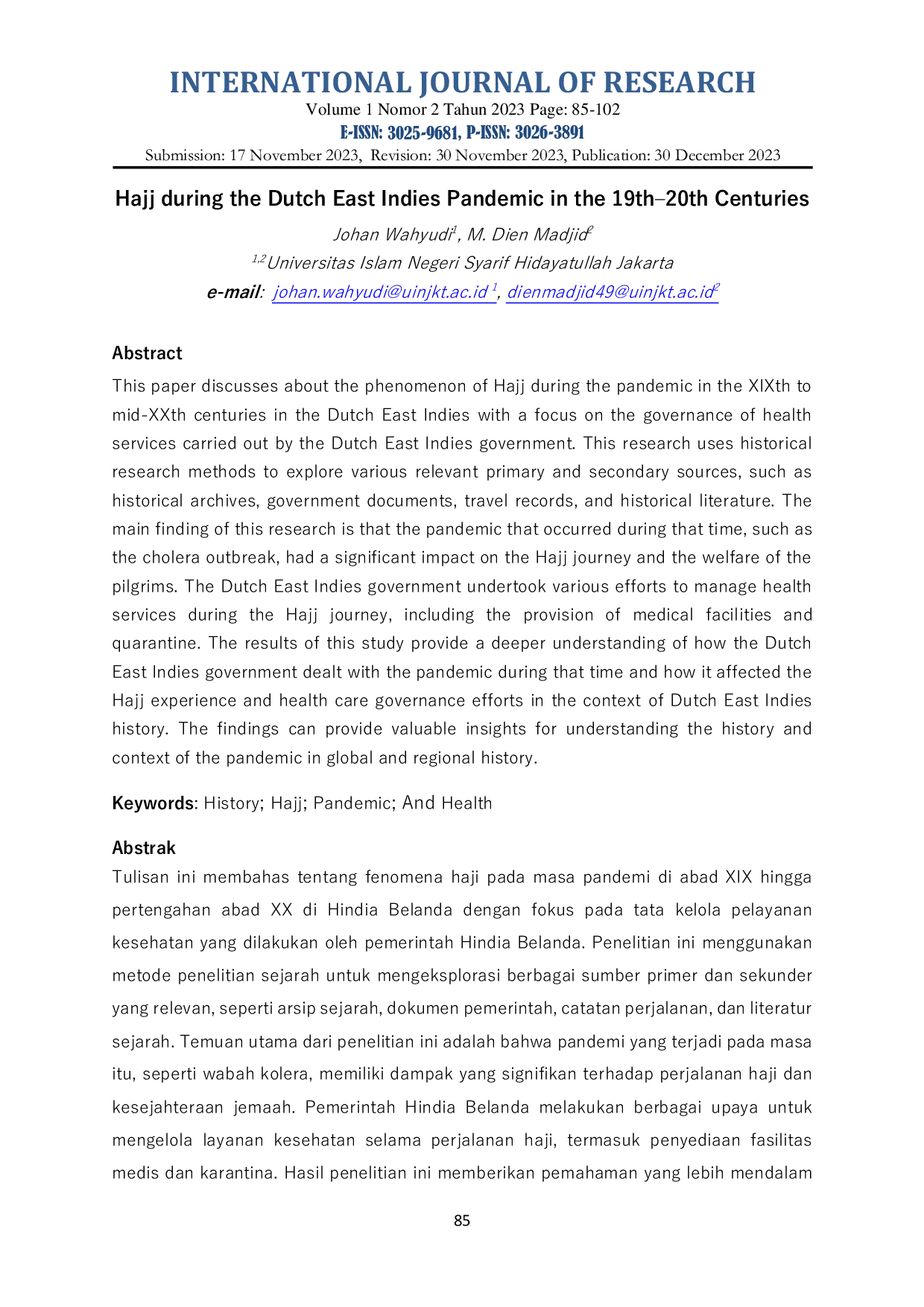 JURIS Hajj during the Dutch East Indies Pandemic in the 19th 20th Centuries