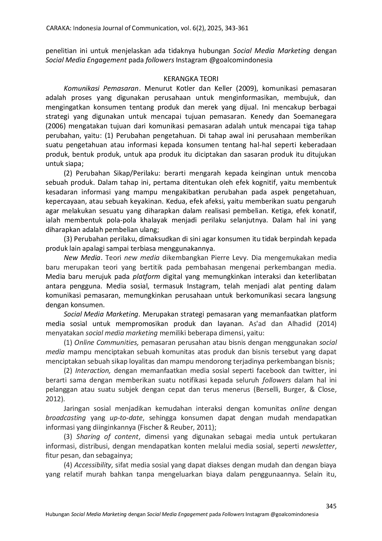 JURIS Hubungan Social Media Marketing dengan Social Media Engagement pada Followers Instagram goalcomindonesia