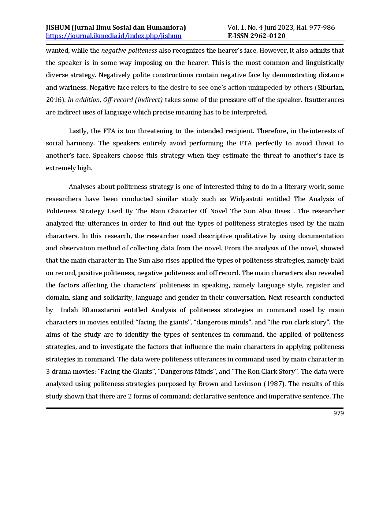 juris An Analysis of Politeness Strategies Reflected by the Main Character in SpongeBob Movie Sponge on The Run