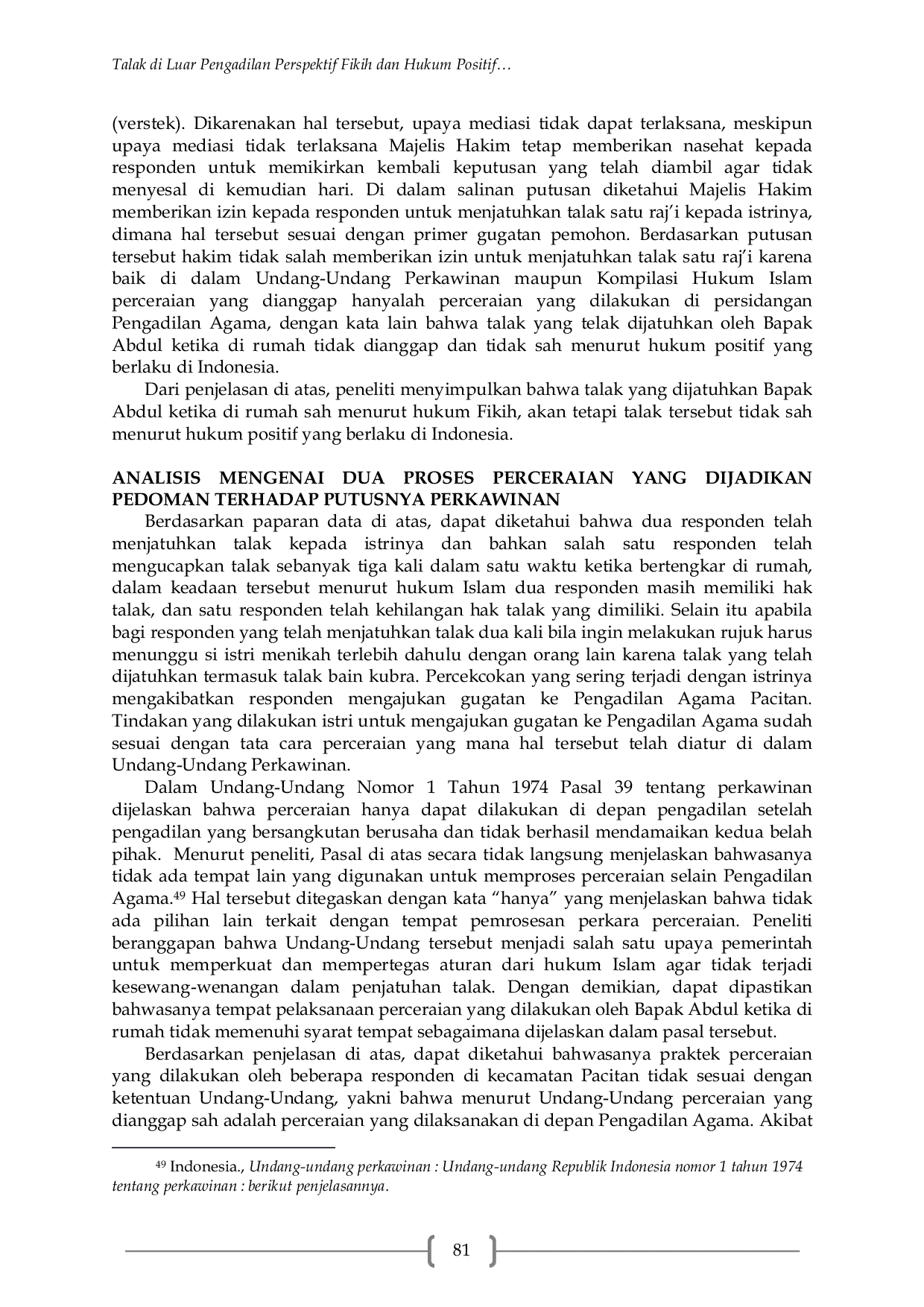 JURIS Talak di Luar Pengadilan Perspektif Fikih dan Hukum Positif