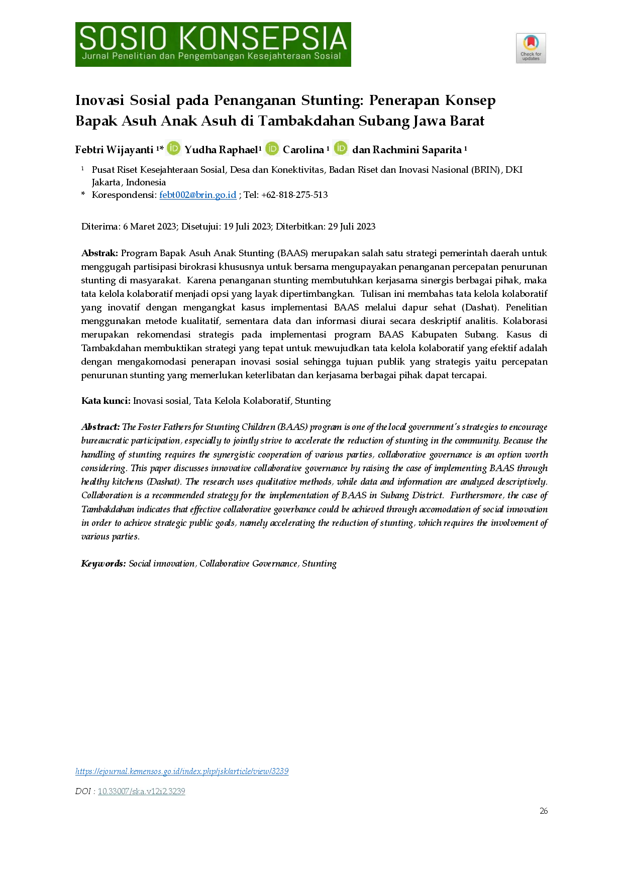 juris Inovasi Sosial pada Penanganan Stunting Penerapan Konsep Bapak Asuh Anak Stunting di Tambak Dahan Subang Provinsi Jawa Barat