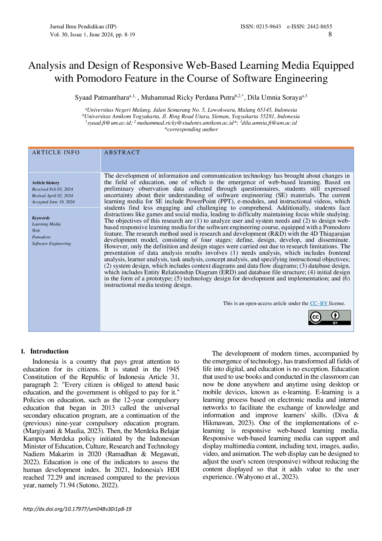 JURIS Analysis and Design of Responsive Web Based Learning Media Equipped with Pomodoro Feature in the Course of Software Engineering