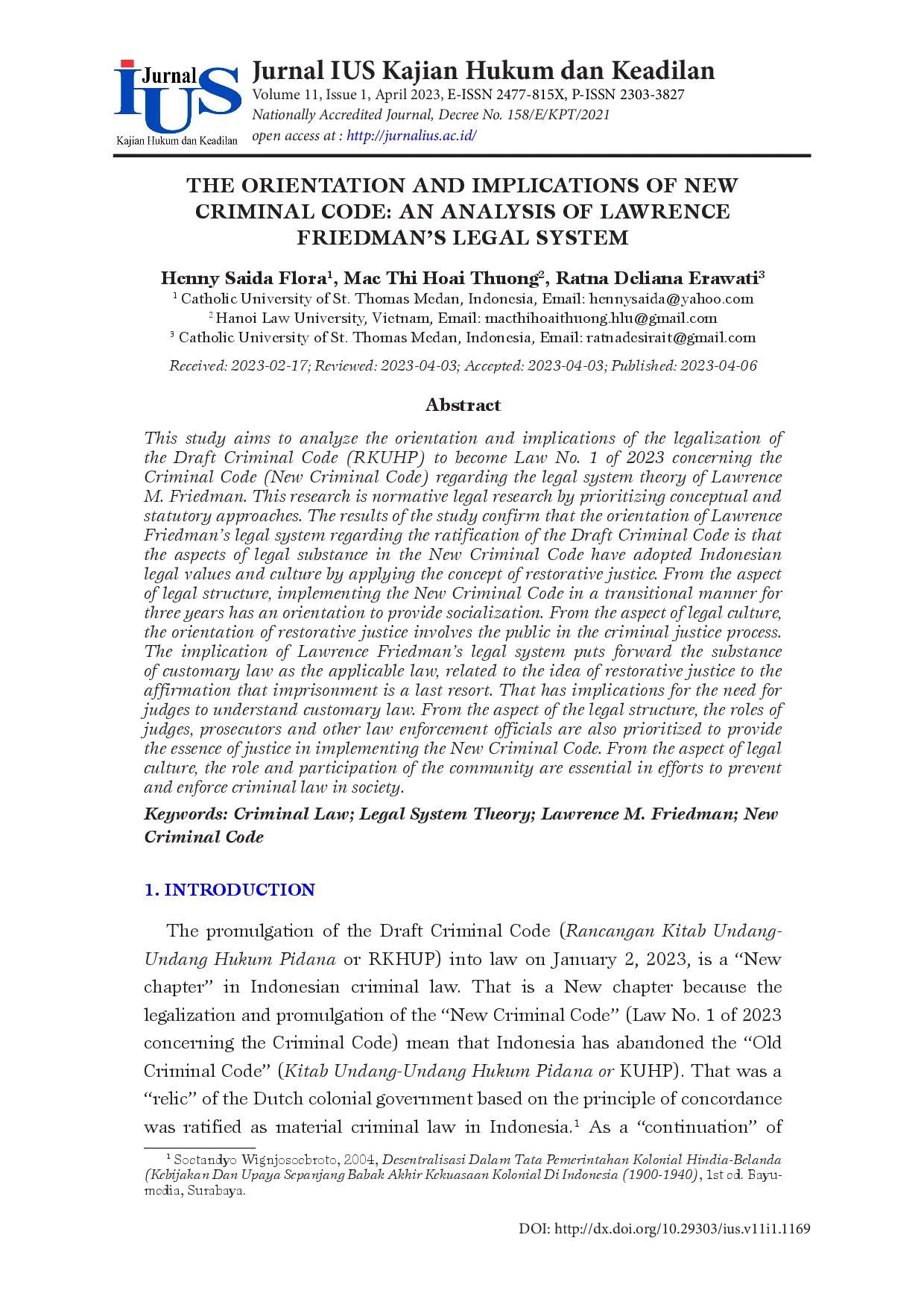 juris The Orientation and Implications of New Criminal Code An Analysis of Lawrence Friedman s Legal System