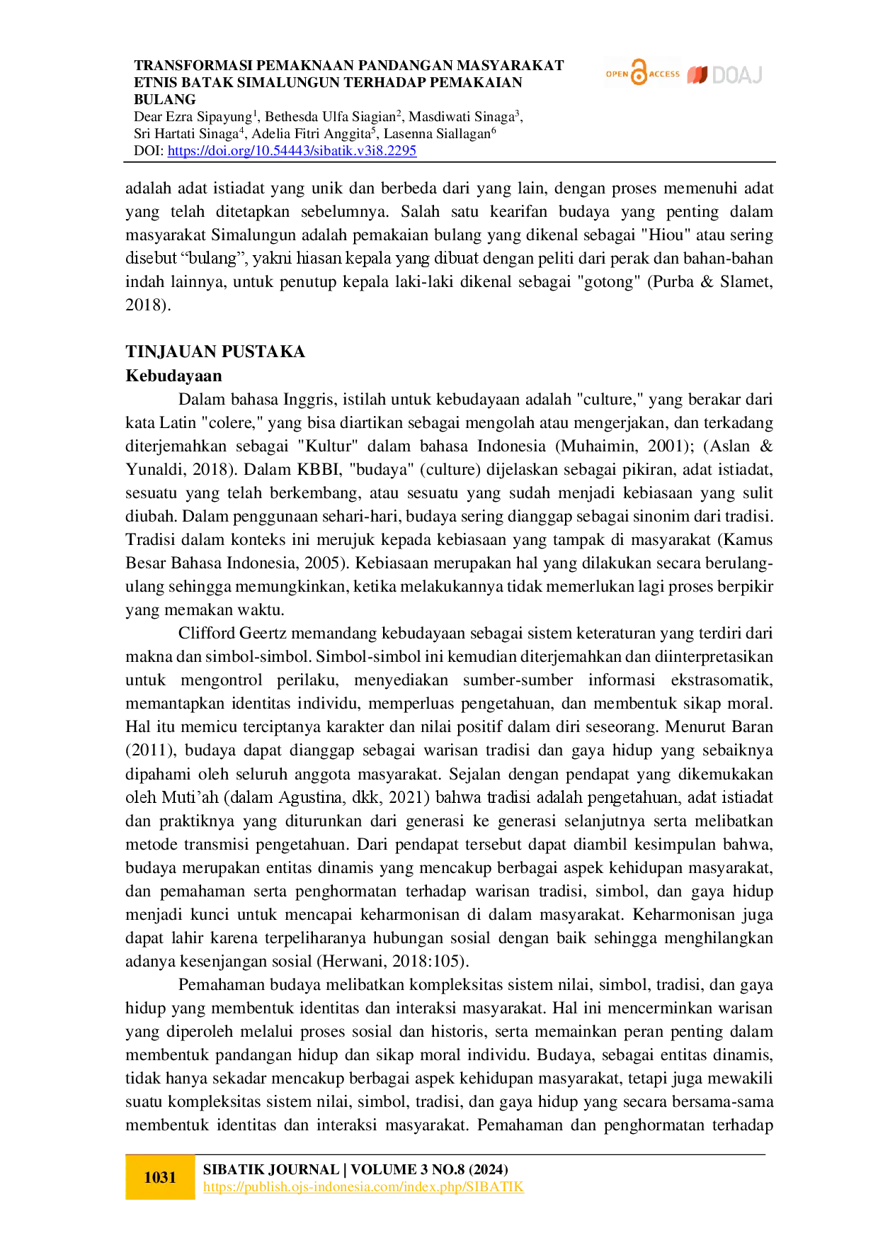 juris Transformasi Pemaknaan Pandangan Masyarakat Etnis Batak Simalungun Terhadap Pemakaian Bulang