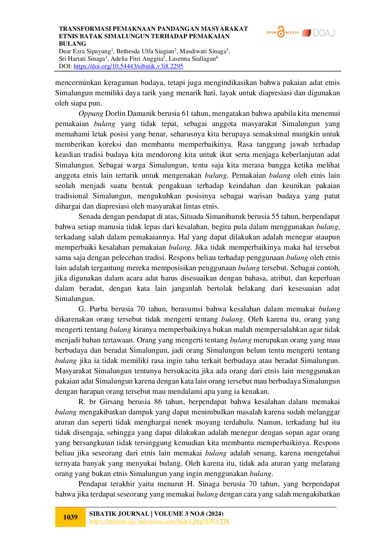 juris Transformasi Pemaknaan Pandangan Masyarakat Etnis Batak Simalungun Terhadap Pemakaian Bulang