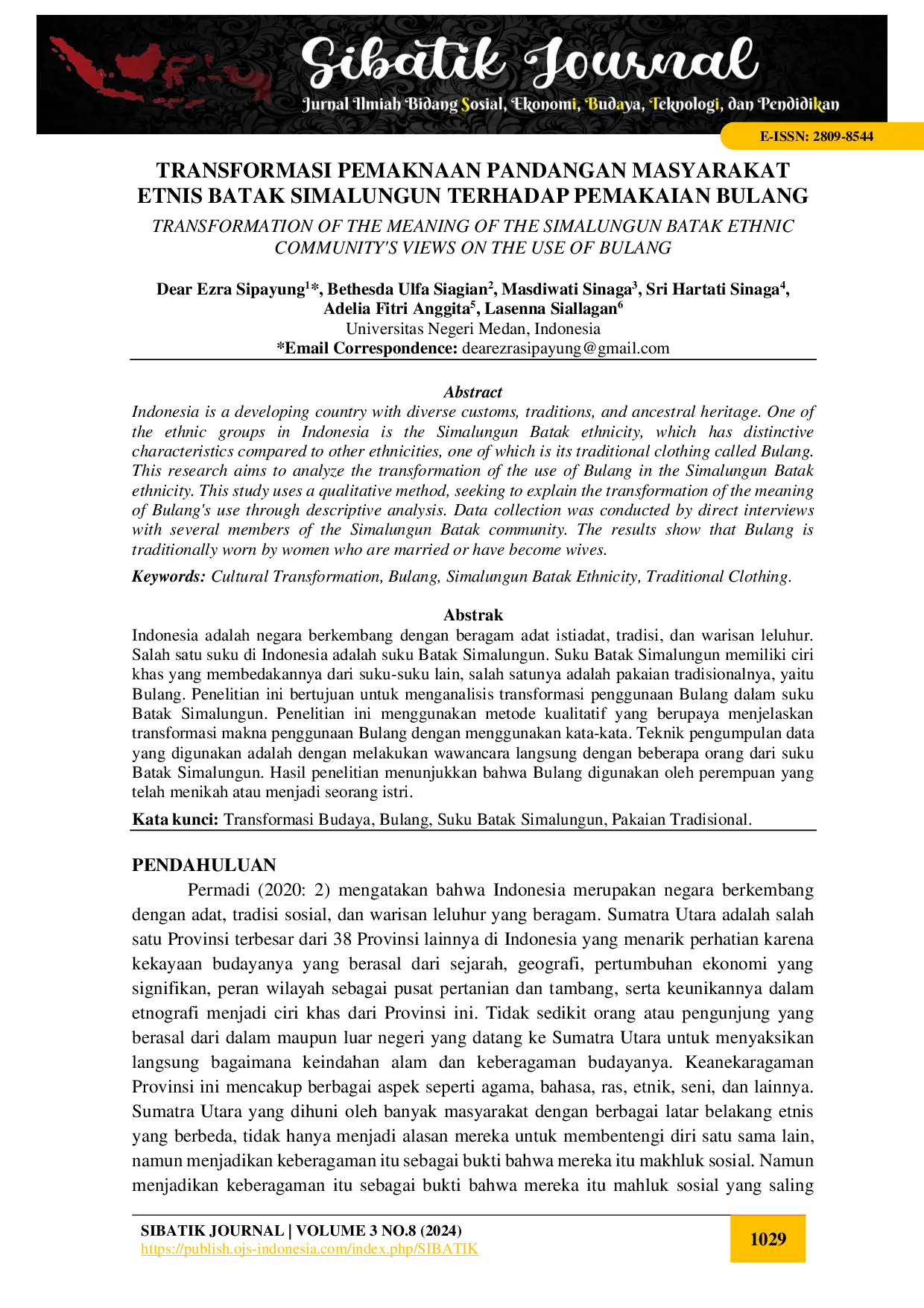 juris Transformasi Pemaknaan Pandangan Masyarakat Etnis Batak Simalungun Terhadap Pemakaian Bulang