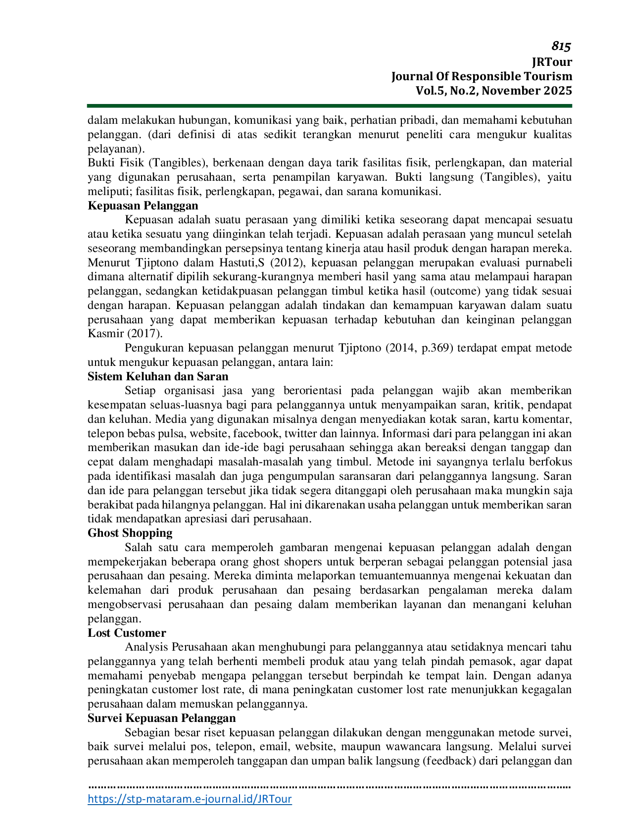 JURIS Pengaruh Kualitas Pelayanan Food and Beverage Terhadap Kepuasan Pelanggan Hotel Golden Palace Lombok