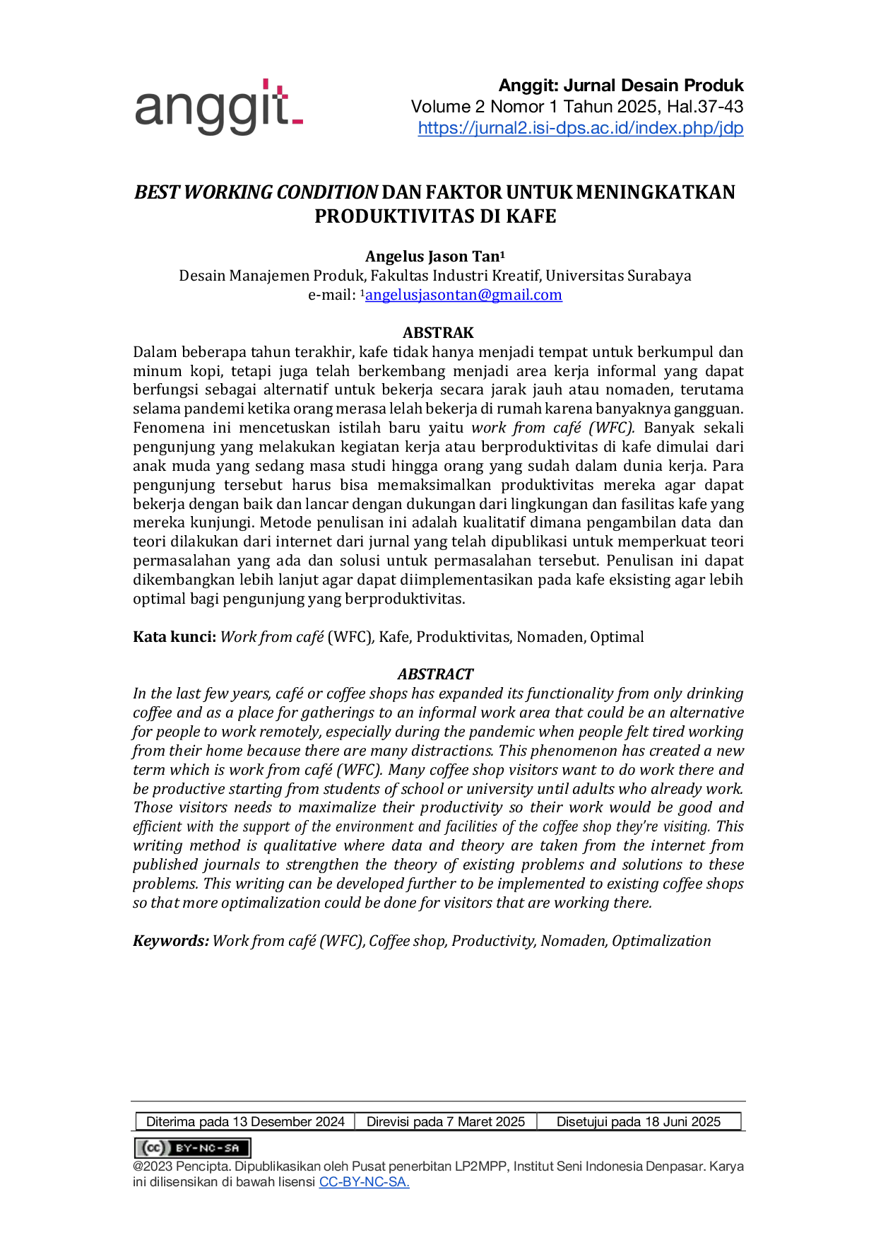 JURIS Best Working Condition dan Faktor Untuk Meningkatkan Produktivitas di Kafe