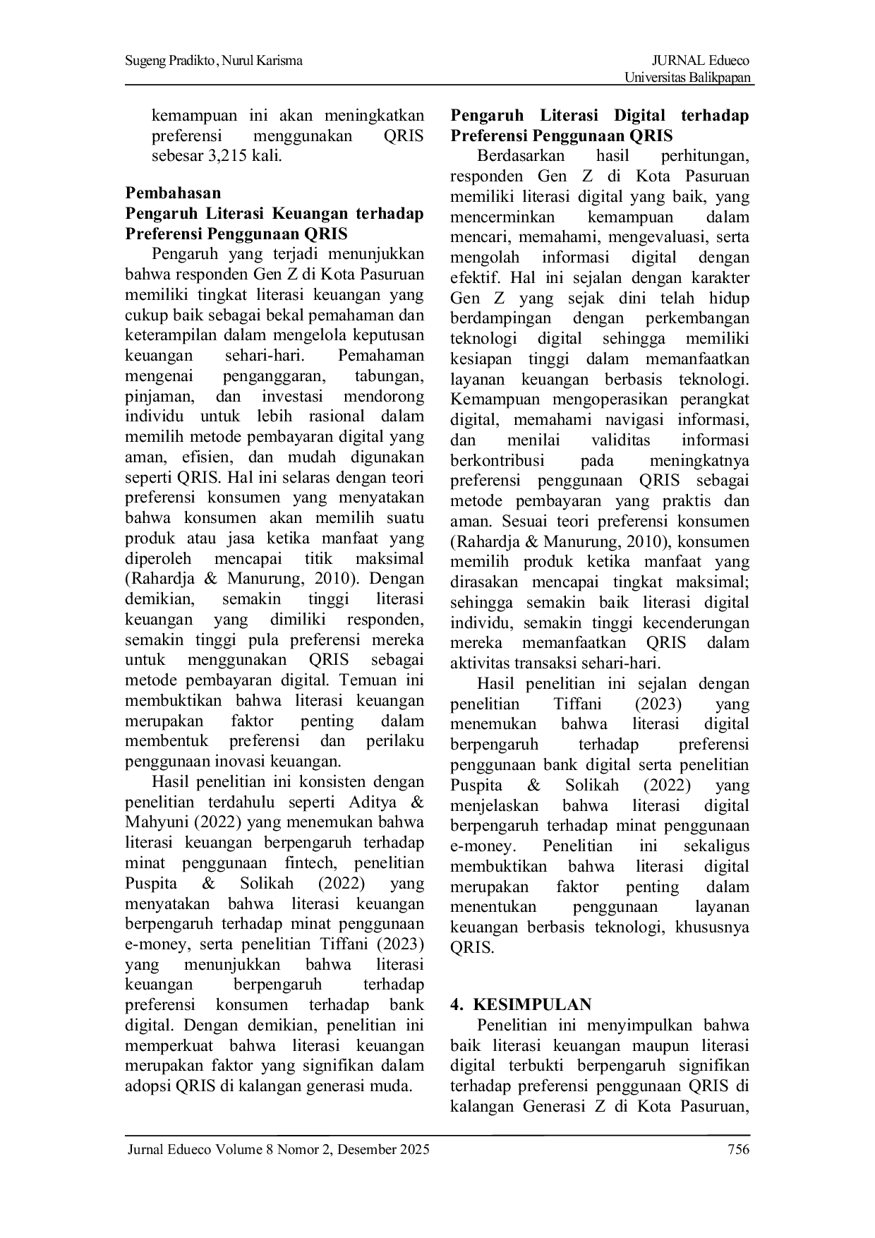 JURIS Pengaruh Literasi Keuangan dan Literasi Digital Terhadap Preferensi Penggunaan QRIS Di Kalangan Gen Z Kota Pasuruan