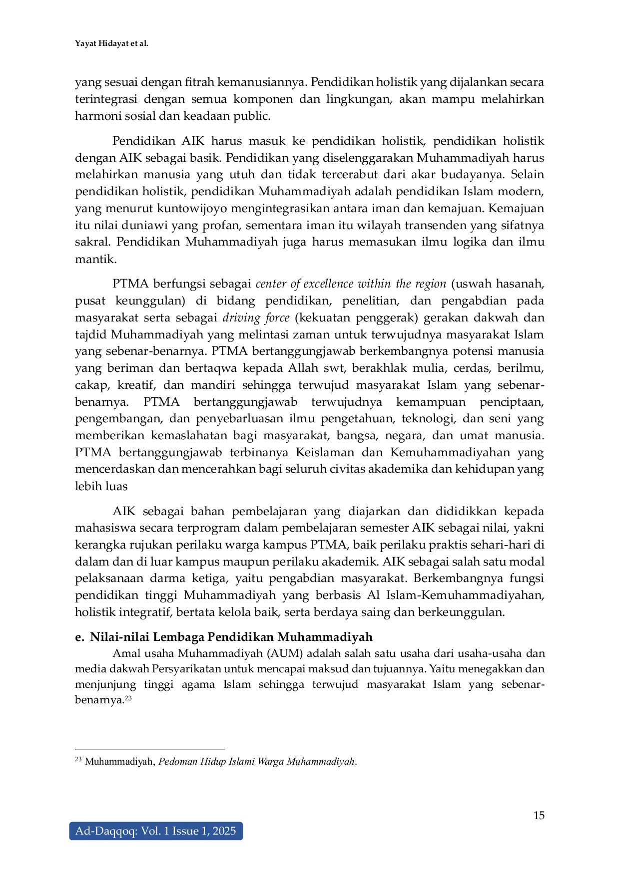 JURIS Formulating the Educational Thought Movement of Muhammadiyah in the Second Century