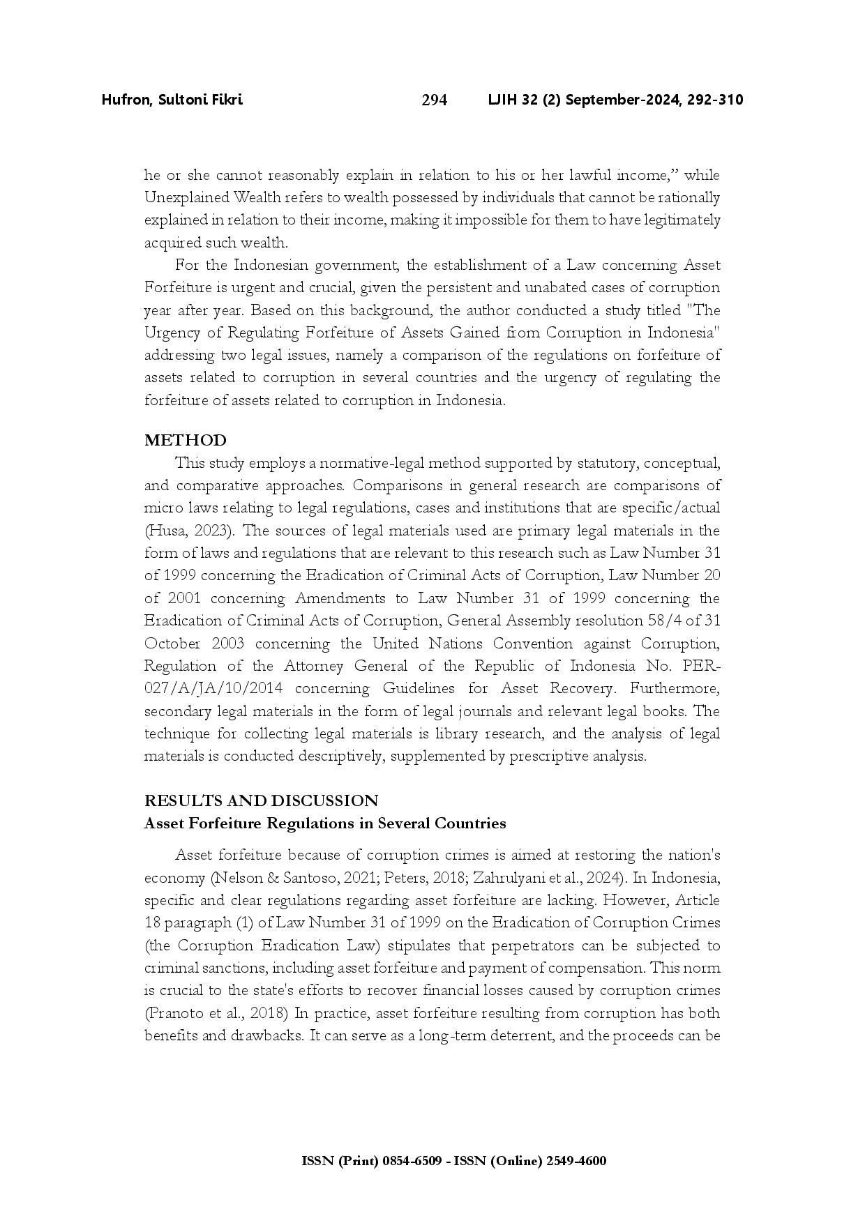 juris The urgency of regulating forfeiture of assets gained from corruption in Indonesia