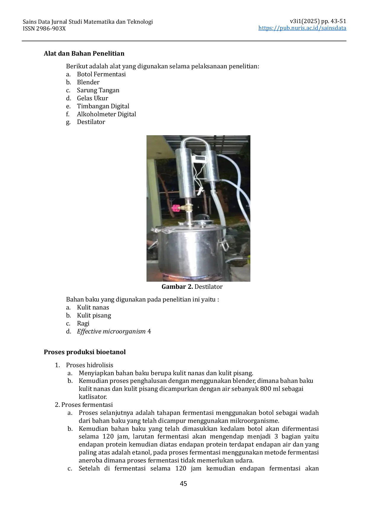 JURIS Studi Ekperimental Produksi Bioetanol sebagai Bahan Bakar Alternatif menggunakan Limbah Kulit Nanas dan Kulit Pisang