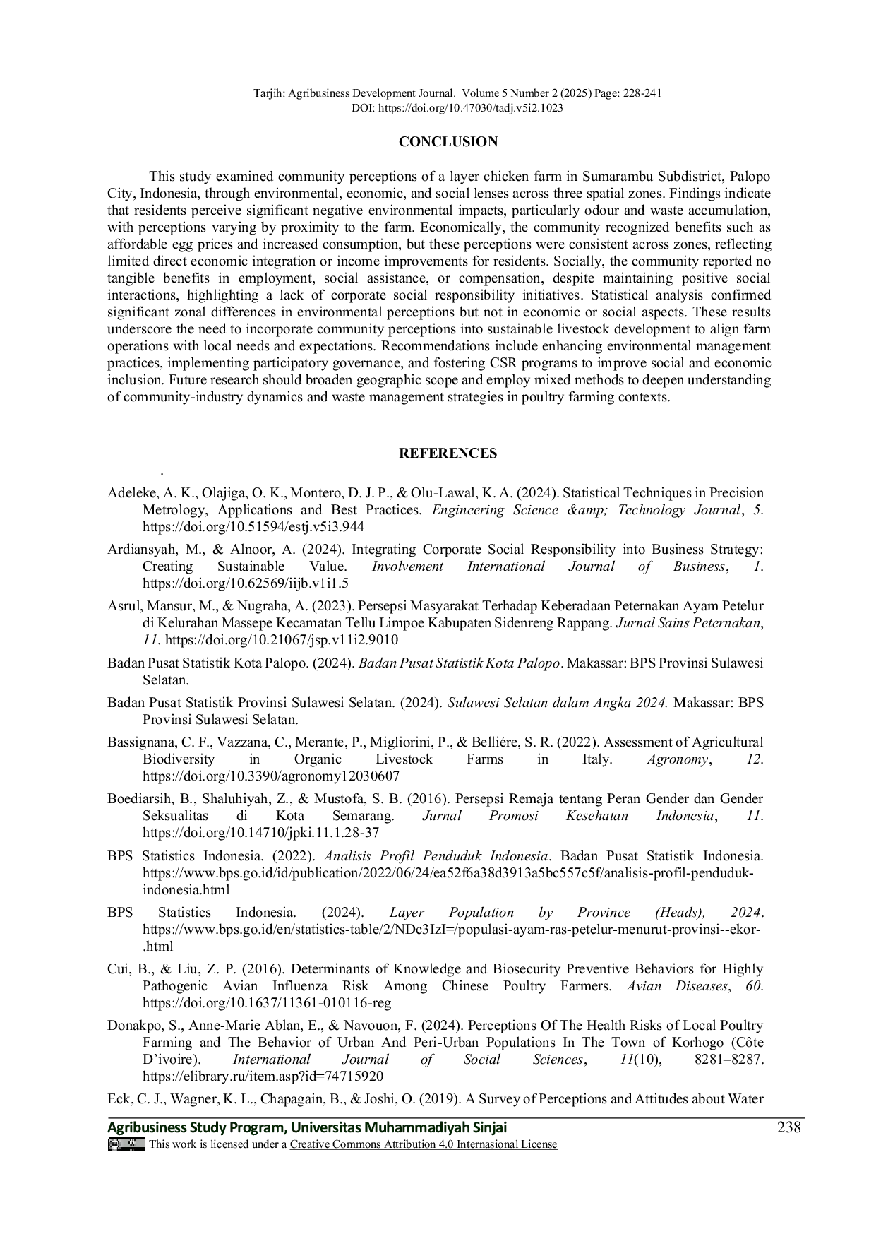 JURIS Analysis of Public Perceptions Towards Layer Chicken Farm Insight from Sumarambu Subdistrict Indonesia