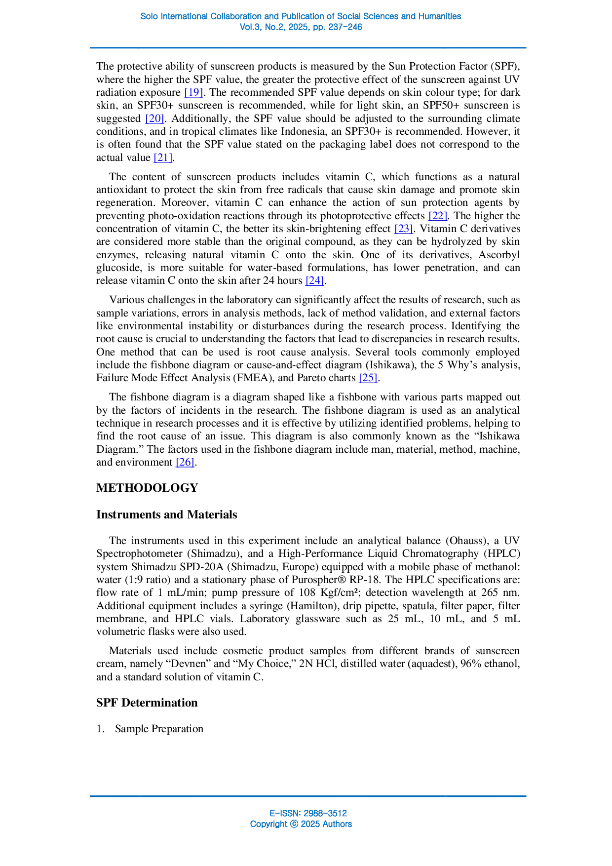 JURIS Calculation of SPF Value and Root Analysis on Determining Vitamin C Levels in Sunscreens Using the Fishbone Diagram
