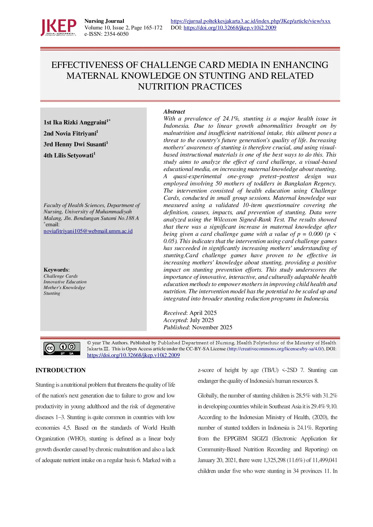 juris Effectiveness of Challenge Card Media in Enhancing Maternal Knowledge on Stunting and Related Nutrition Practices