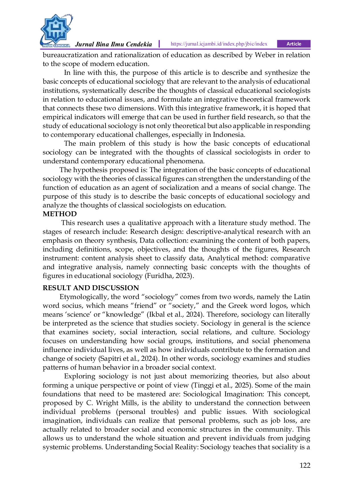JURIS Comparison of the Foundations of Educational Sociology and Key Thinkers Ideas