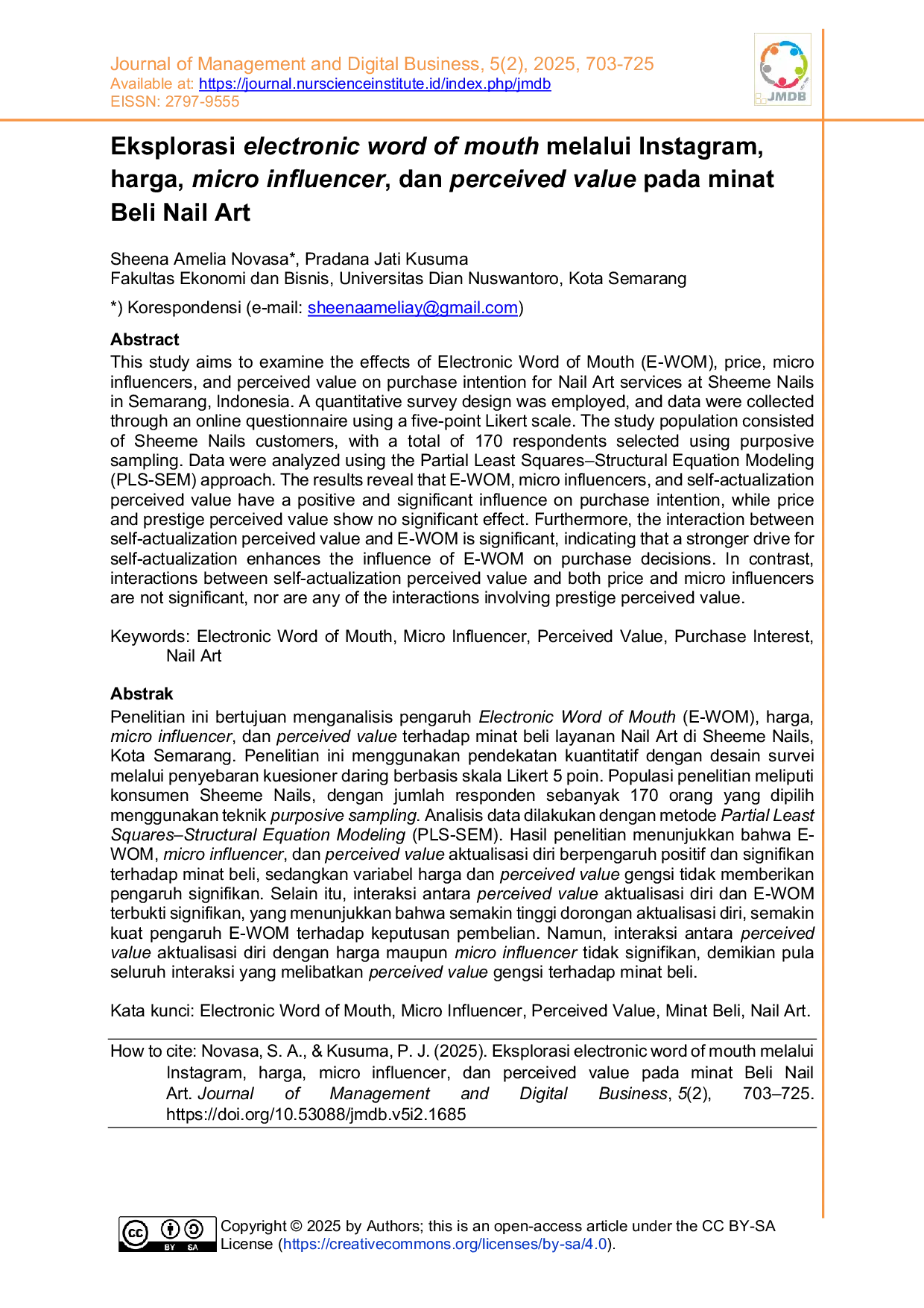 JURIS Eksplorasi Electronic Word of Mouth melalui Instagram Harga Micro Influencer dan Perceived Value pada Minat Beli Nail Art
