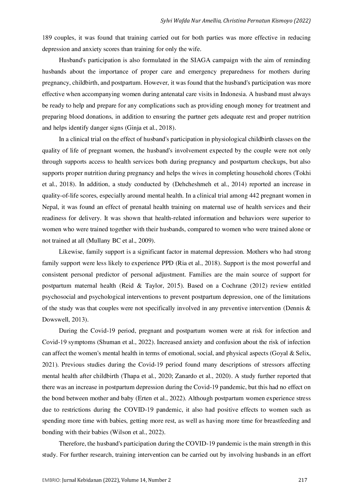 JURIS Peran Suami dalam Depresi Perinatal selama Masa New Normal Pandemi Covid 19 di Kecamatan Sewon