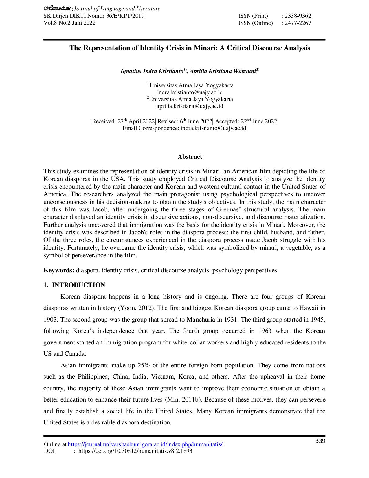 JURIS The Representation of Identity Crisis in Minari A Critical Discourse Analysis