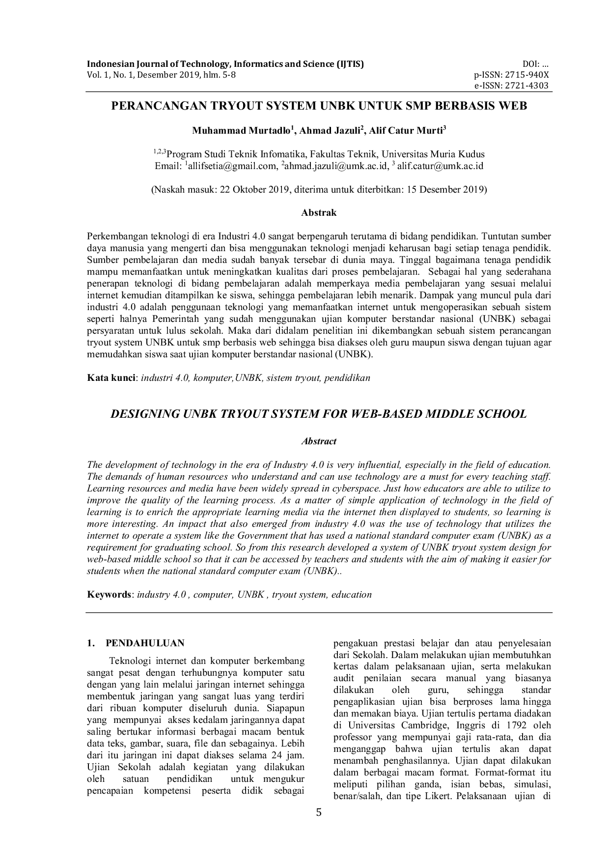 JURIS Perancangan Tryout System UNBK untuk SMP Berbasis Web