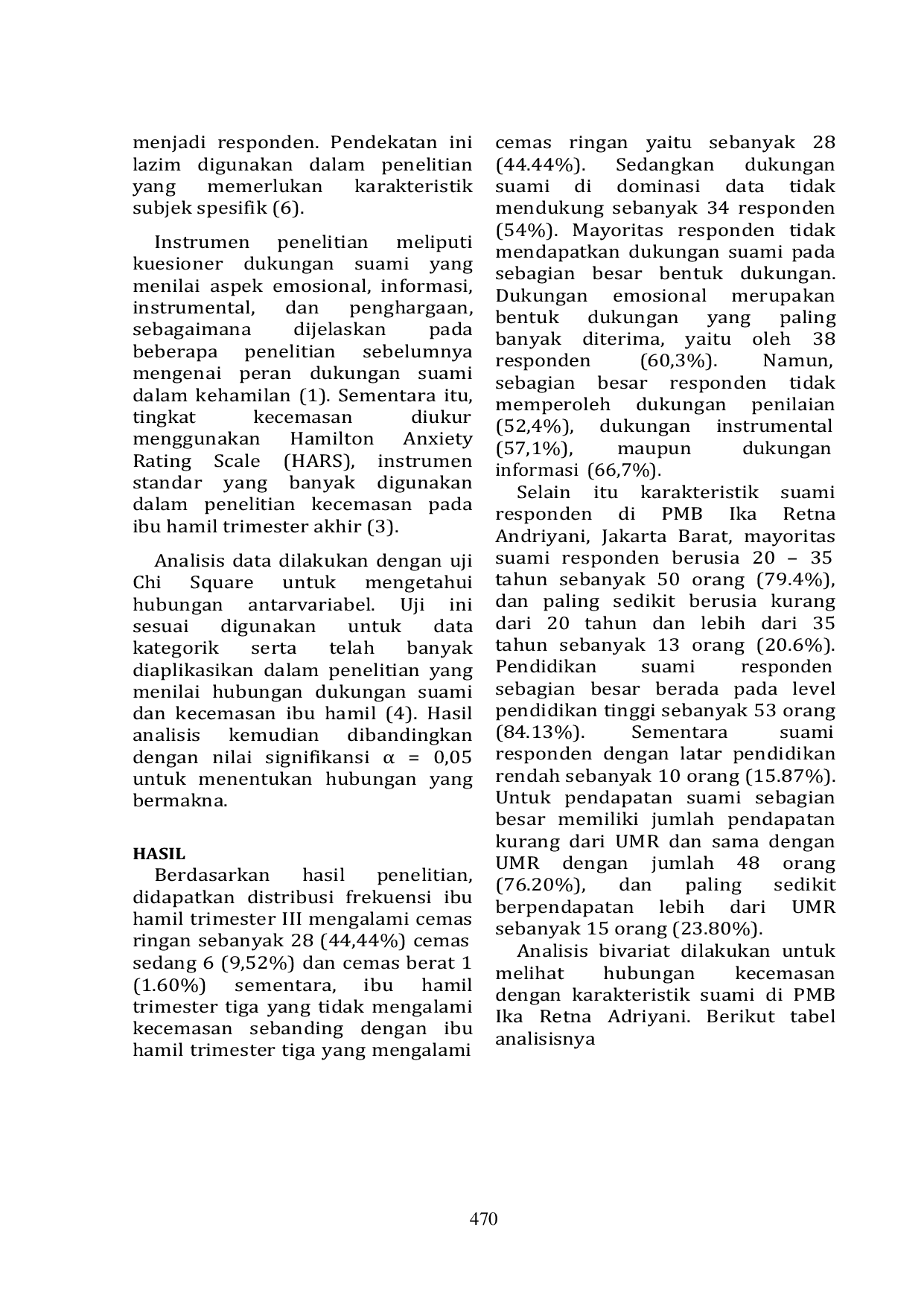 JURIS Dukungan Suami sebagai Faktor yang Berhubungan dengan Kecemasan Ibu Hamil Trimester Tiga