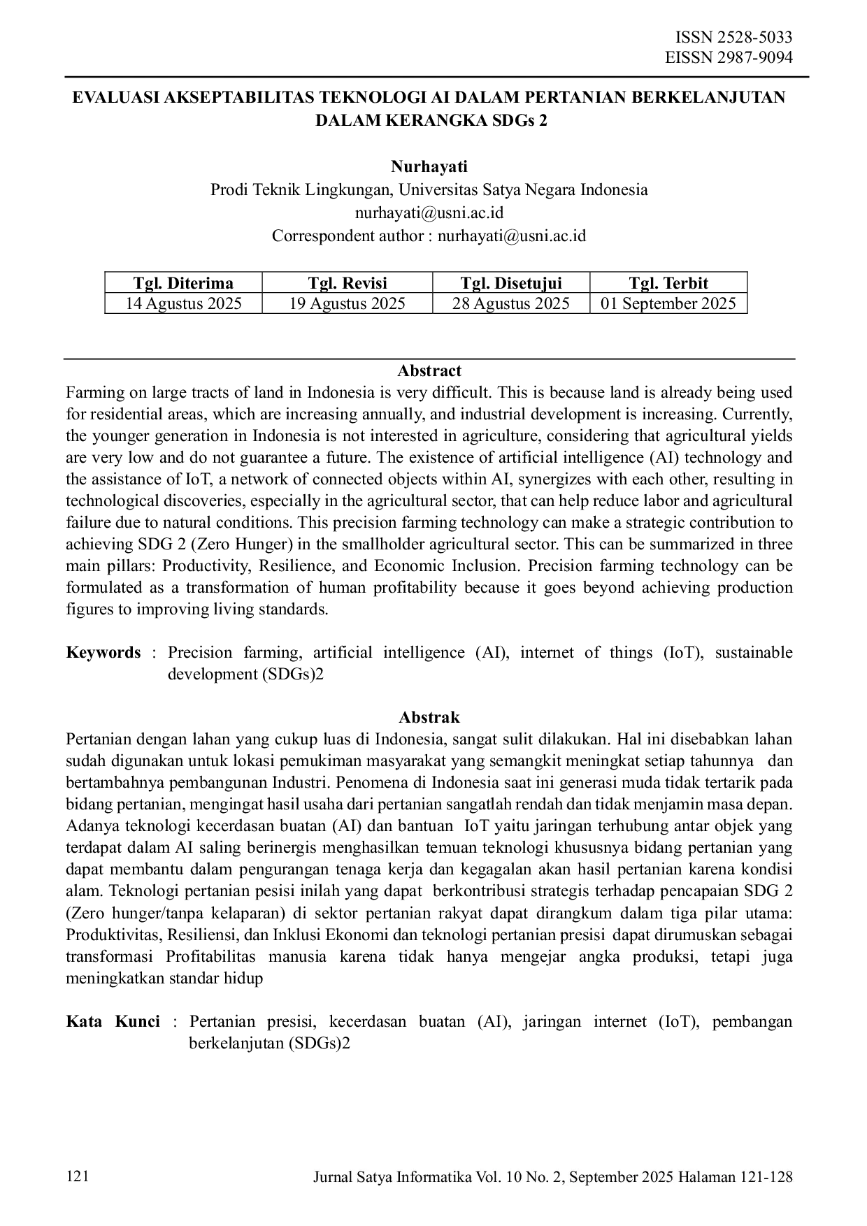 JURIS EVALUASI AKSEPTABILITAS TEKNOLOGI AI DALAM PERTANIAN BERKELANJUTAN DALAM KERANGKA SDGs 2