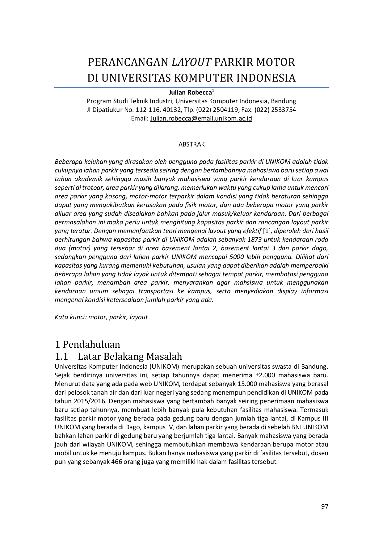 JURIS Perancangan Layout Parkir Motor Di Universitas Komputer Indonesia