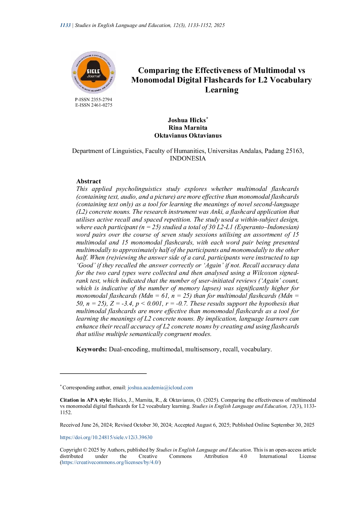 JURIS Comparing the Effectiveness of Multimodal vs Monomodal Digital Flashcards for L2 Vocabulary Learning