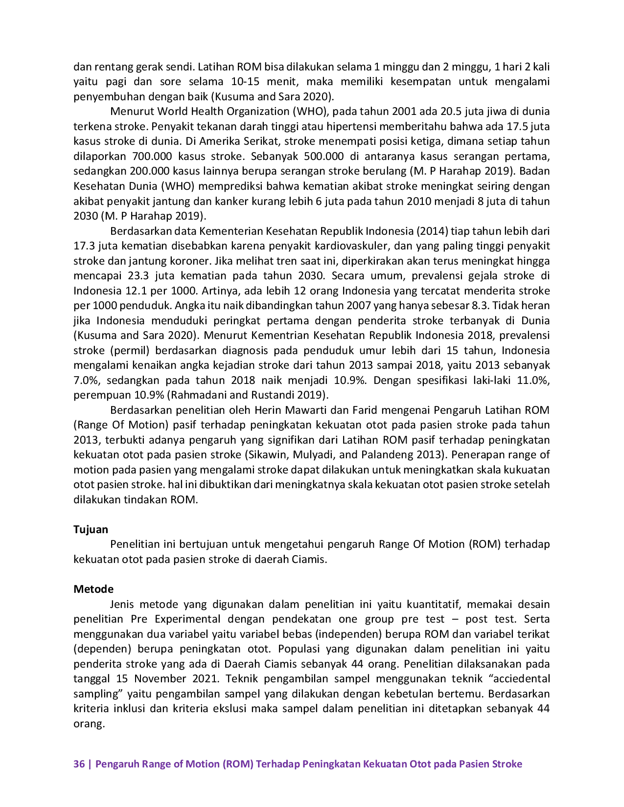 JURIS Pengaruh Range of Motion ROM Terhadap Peningkatan Kekuatan Otot Pada Pasien Stroke