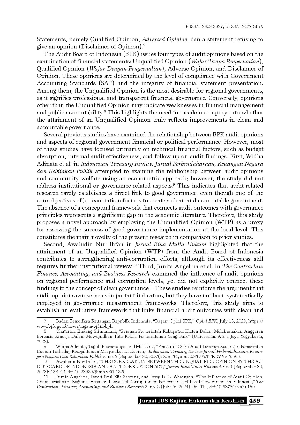 juris Unqualified Audit Opinions and Their Role in Promoting Transparent Accountable and Just Governance Reform