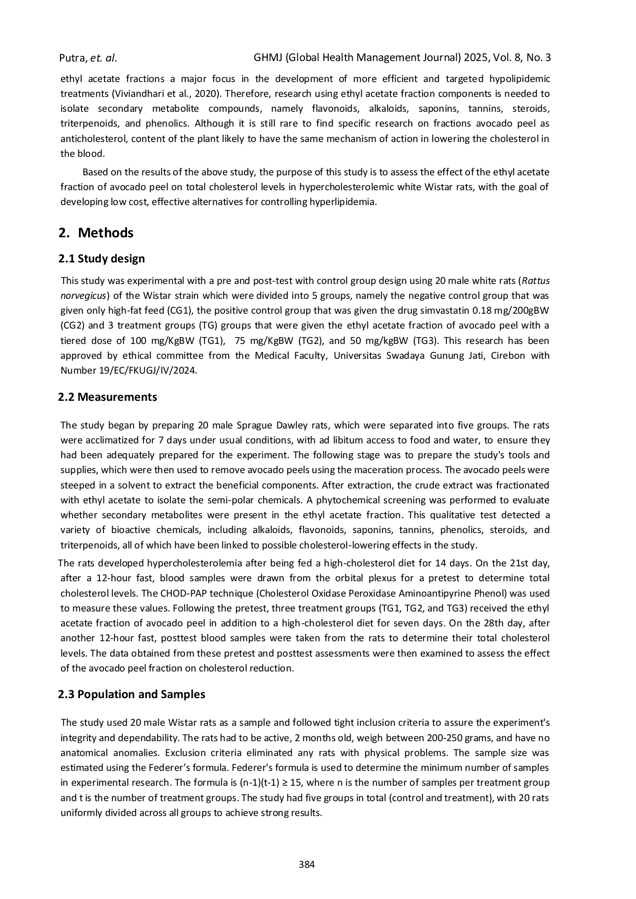 JURIS Effect of Ethyl Acetate Fraction of Avocado Peel Persea americana Mill on Total Cholesterol Levels in Hypercholesterolemic Wistar Rats