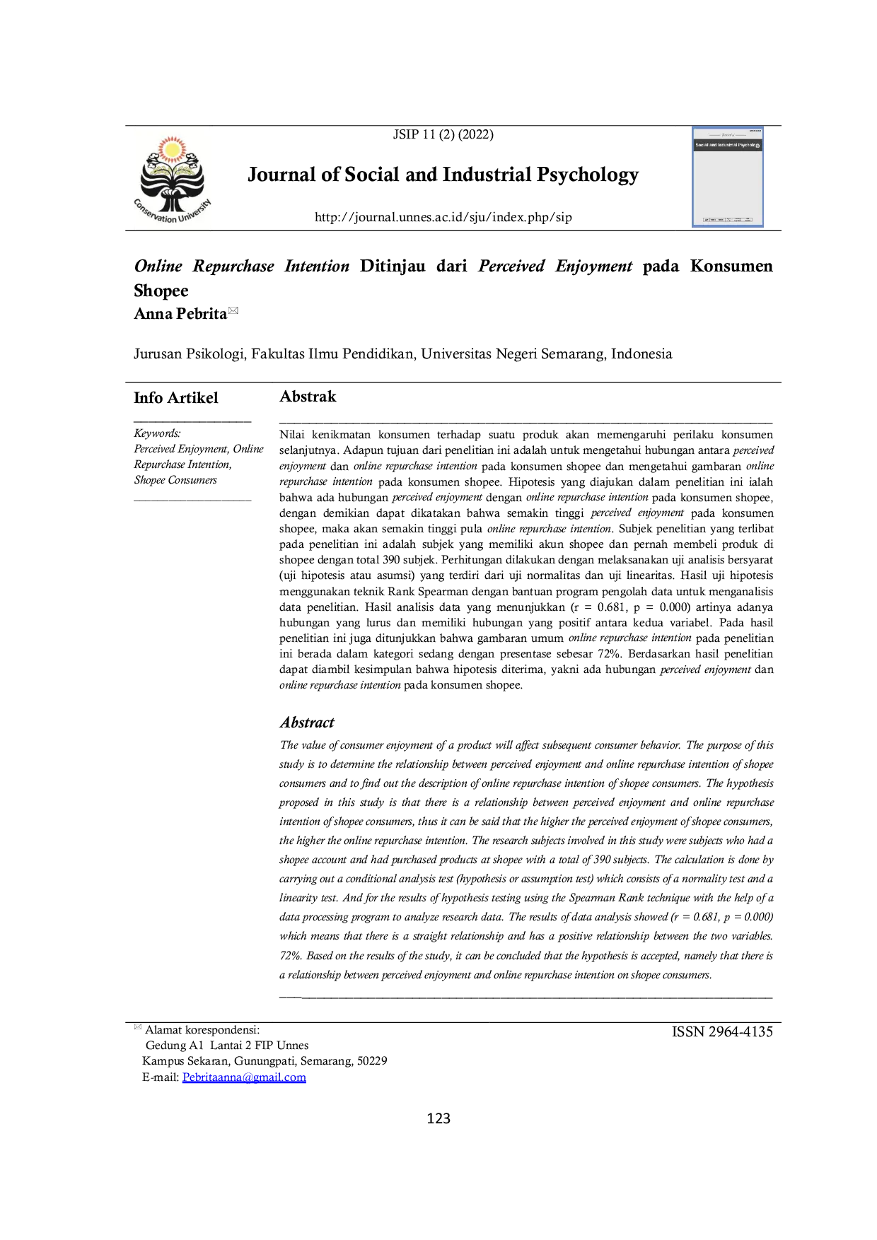 JURIS Online Repurchase Intention Ditinjau dari Perceived Enjoyment pada Konsumen Shopee