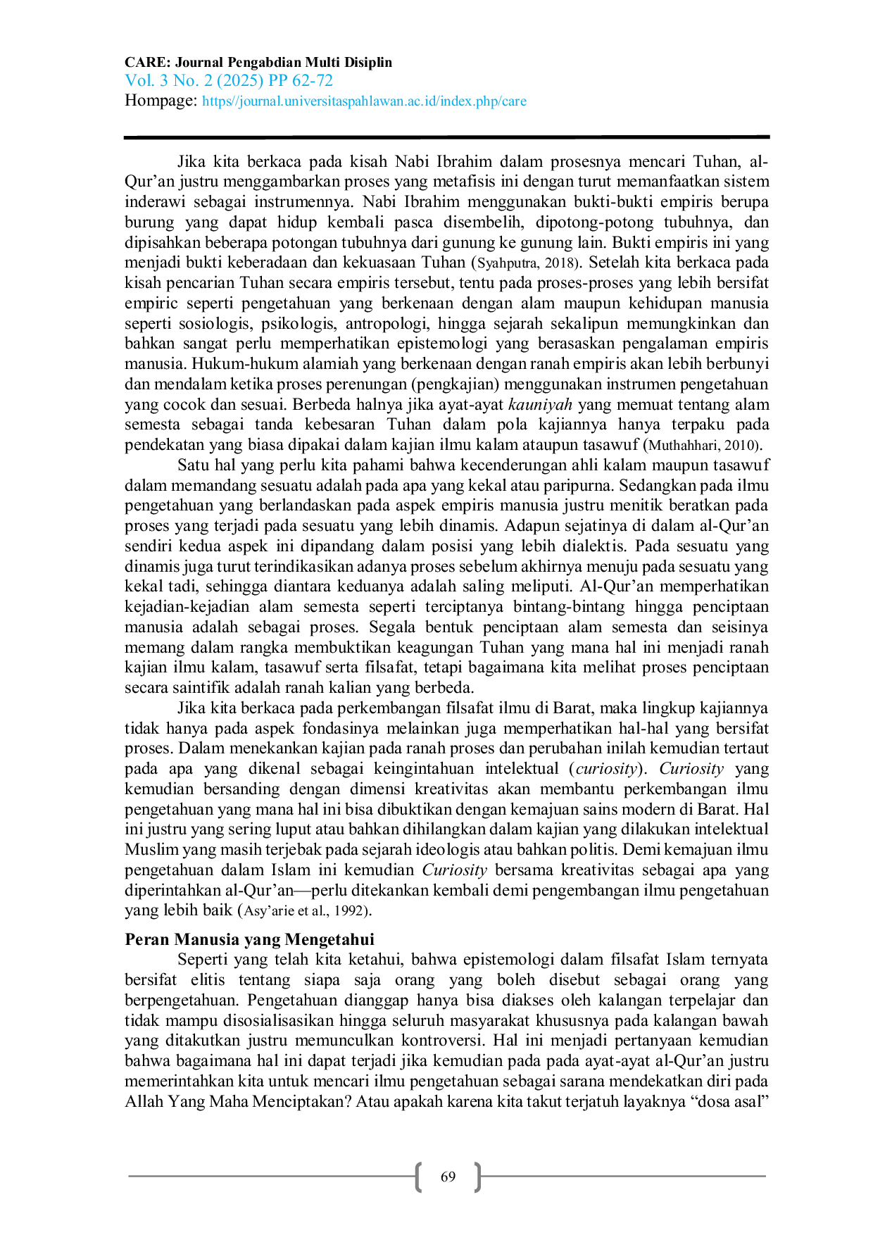 JURIS Peningkatan Literasi Filsafat Islam dan Berpikir Kritis Berbasis Epistemologi Islam