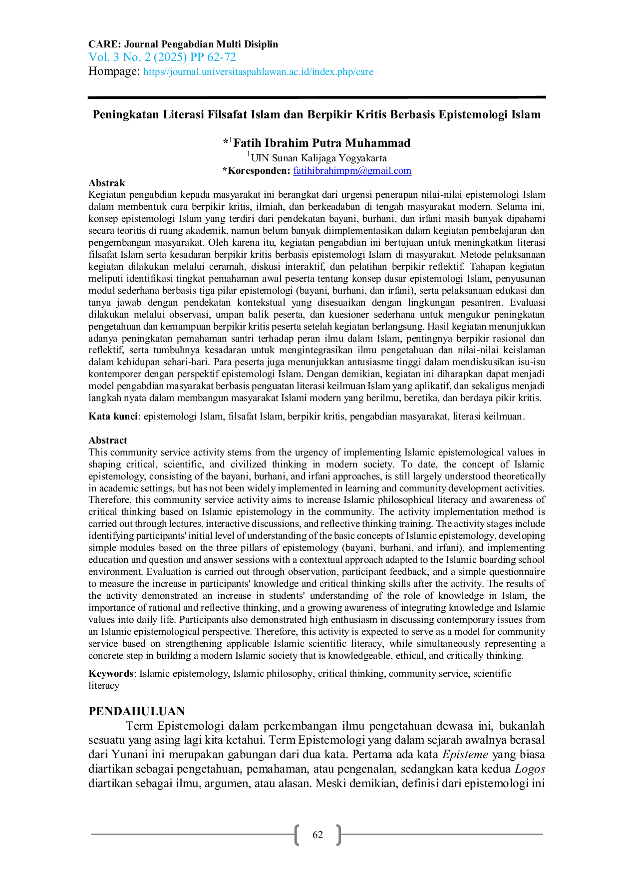 JURIS Peningkatan Literasi Filsafat Islam dan Berpikir Kritis Berbasis Epistemologi Islam