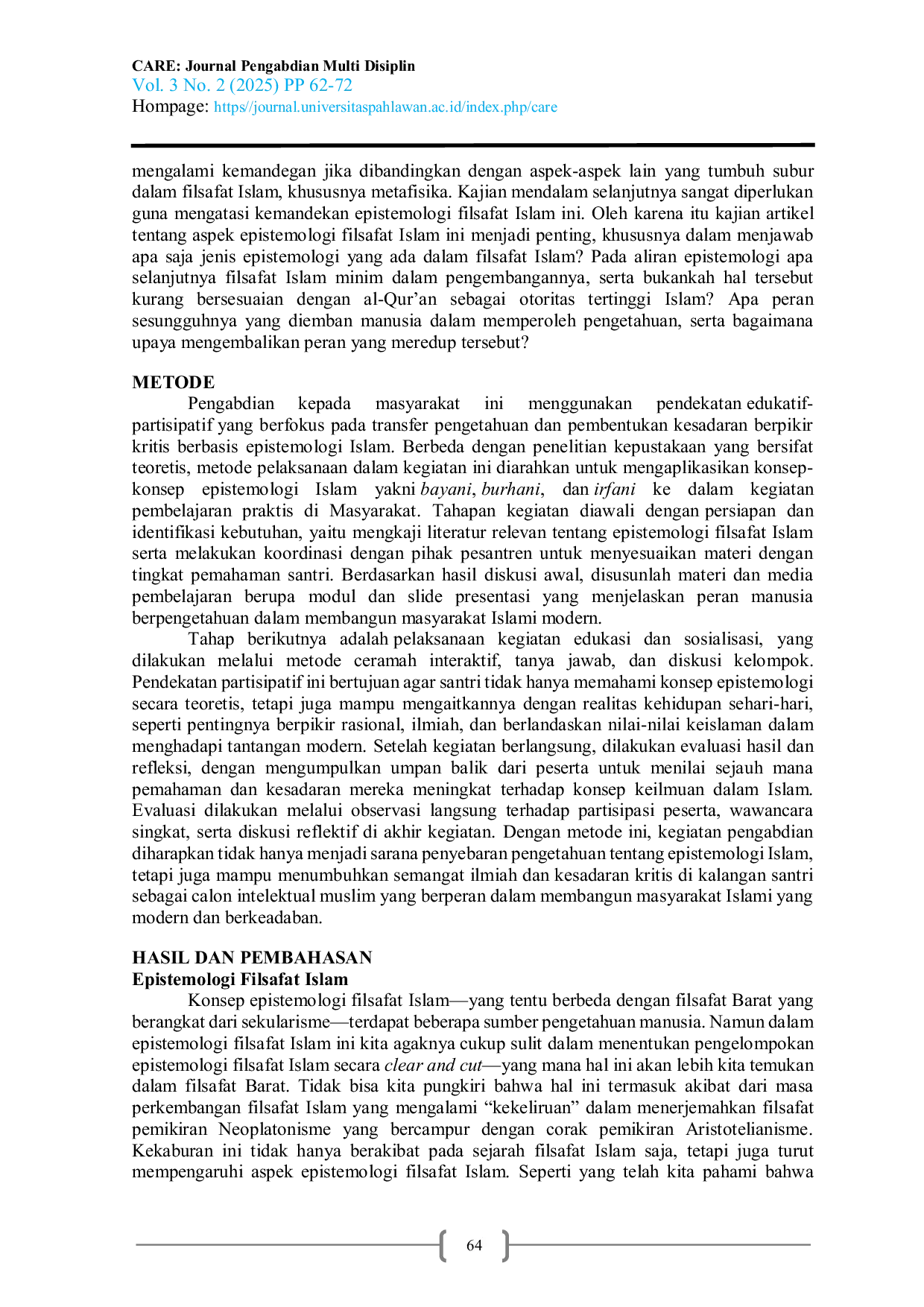 JURIS Peningkatan Literasi Filsafat Islam dan Berpikir Kritis Berbasis Epistemologi Islam