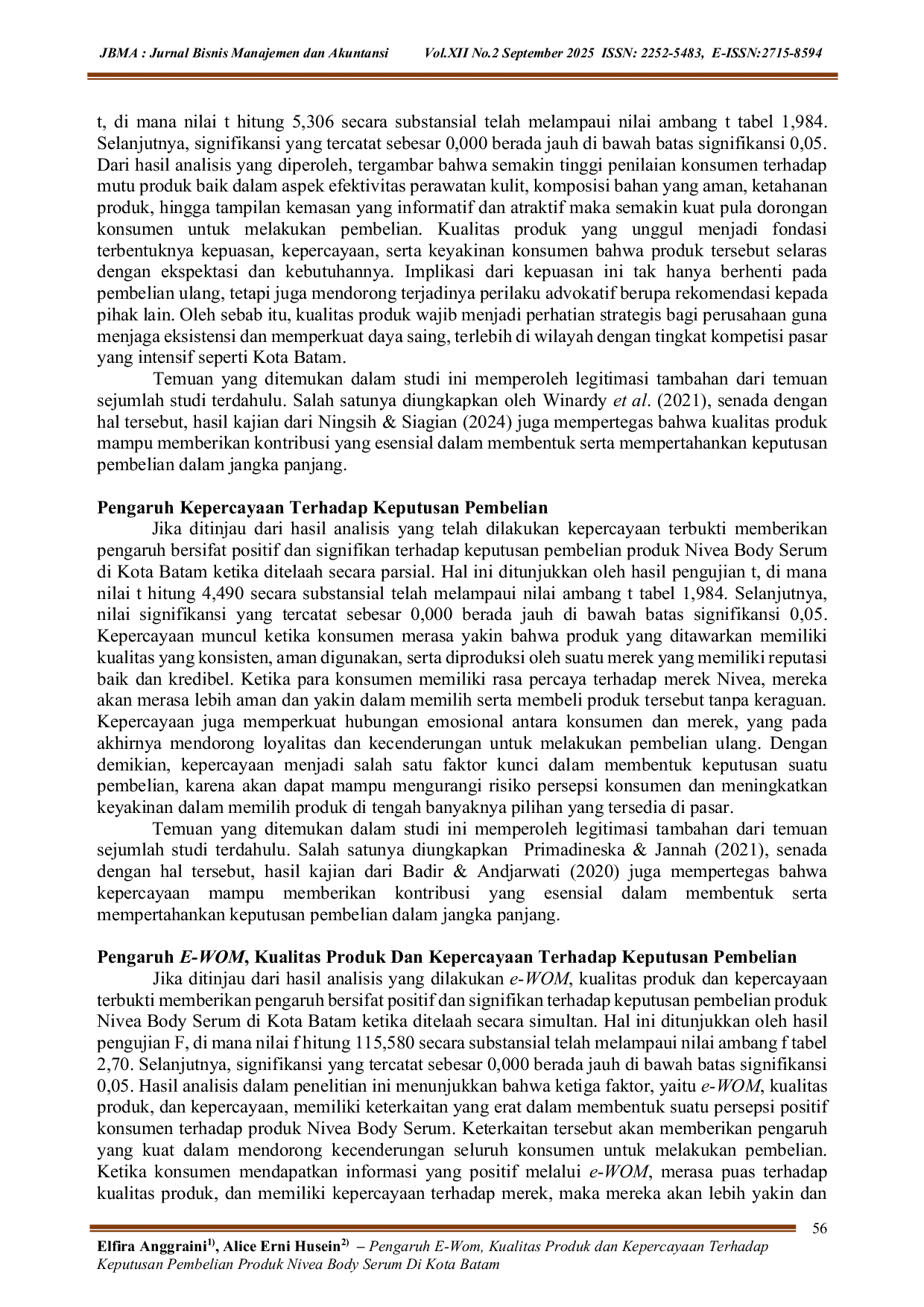 JURIS Pengaruh E Wom Kualitas Produk Dan Kepercayaan Terhadap Keputusan Pembelian Produk Nivea Body Serum Di Kota Batam
