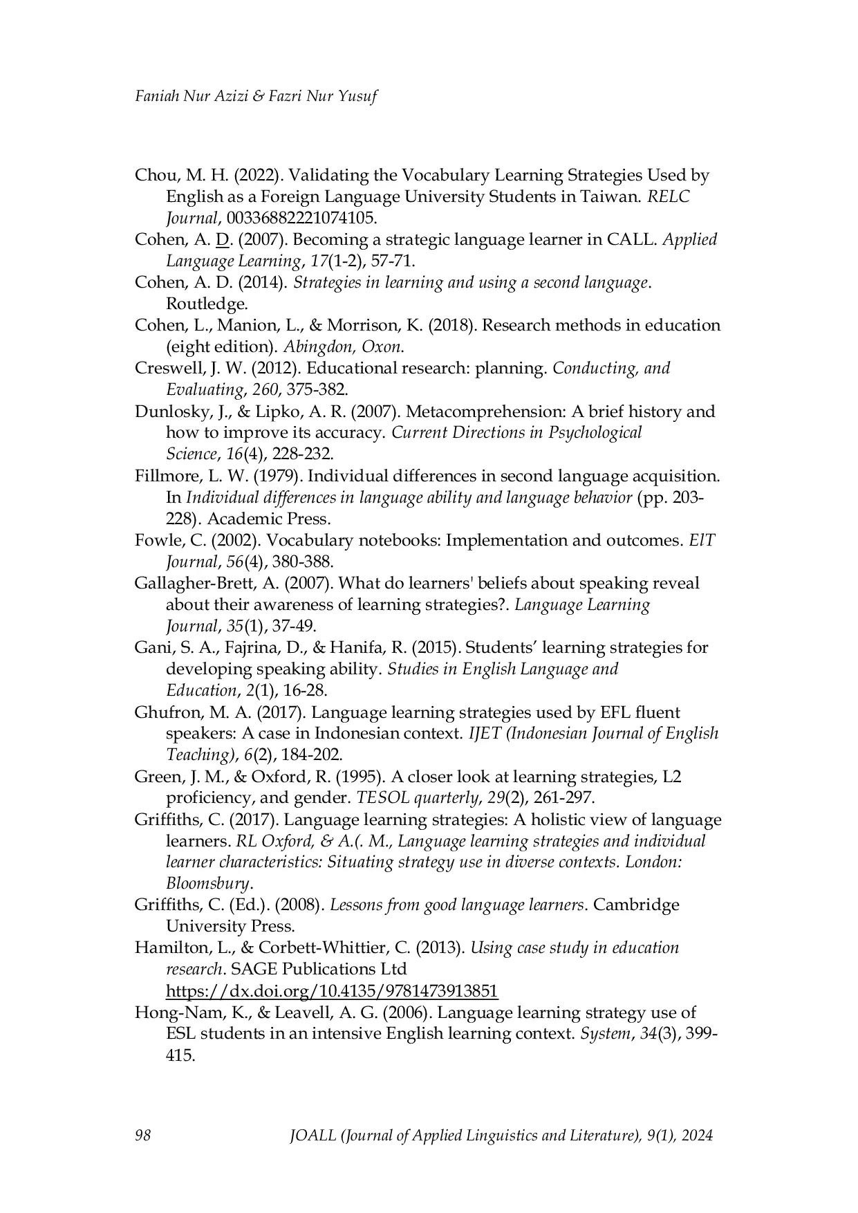 JURIS Language learning strategies employed by proficient EFL students in learning speaking skills